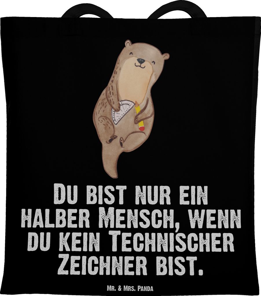 Mr. & Mrs. Panda Uni Tasche Technischer Zeichner Herz - Schwarz - Geschenk, totebag, Shopping, Jutebeutel, Schultasche, Tote Bag