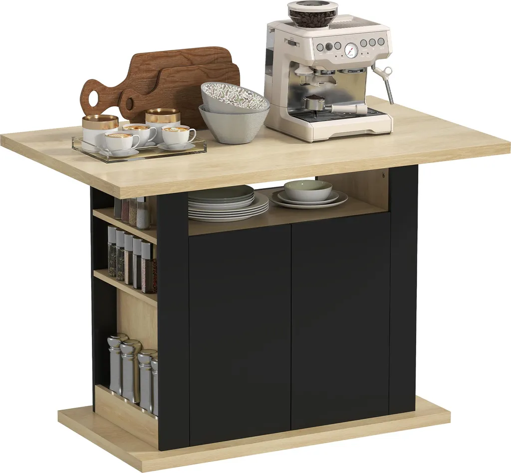 Gagnez de la place : Table îlot de cuisine noir avec placards 4 portes