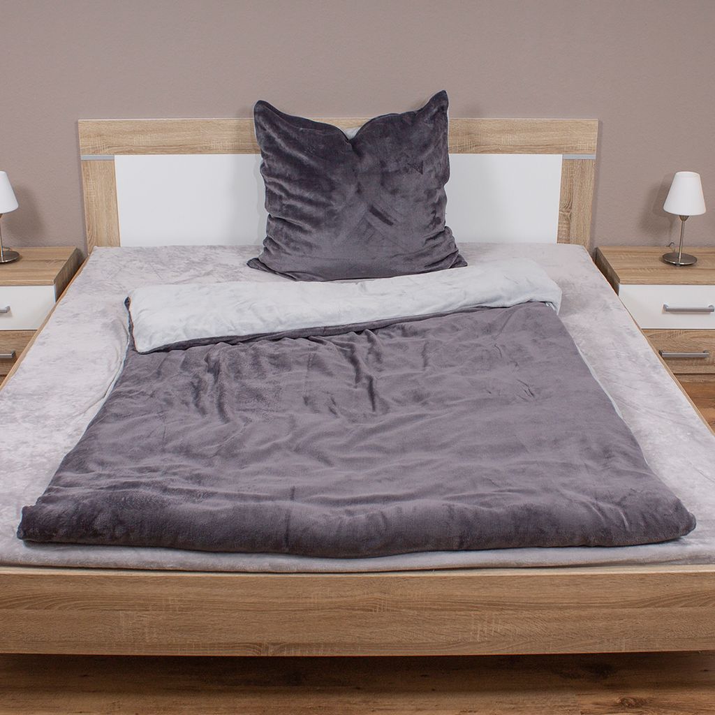 2tg Cashmere Touch Wende-Bettwäsche Uni Grau/Anthrazit