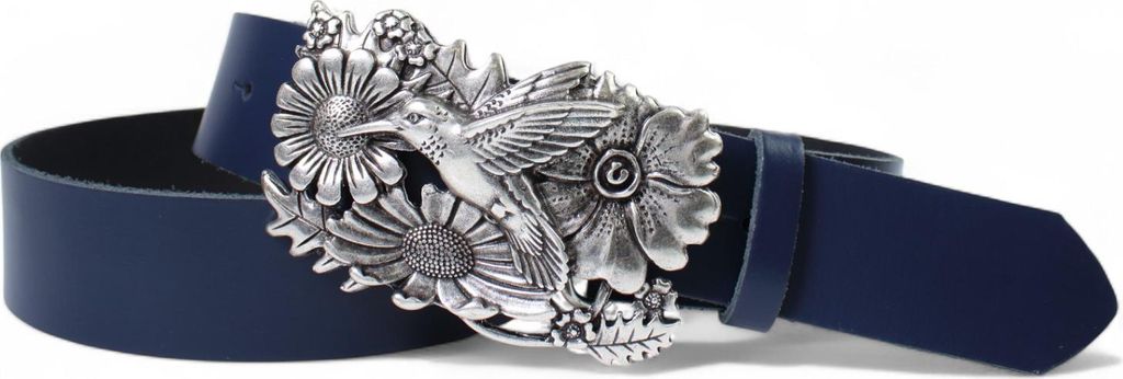 FRONHOFER Damen Ledergürtel 4 cm Kolibri Gürtelschnalle silber, echt Leder
