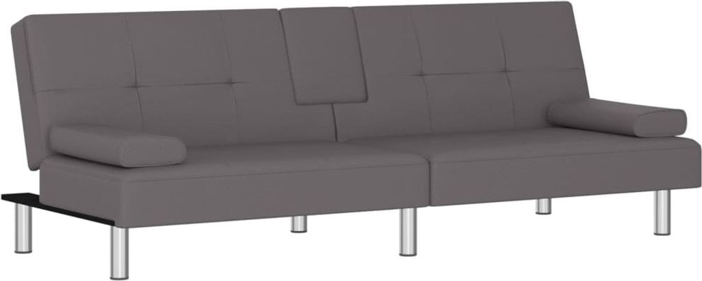 Schlafsofa mit Getränkehaltern Grau Kunstleder