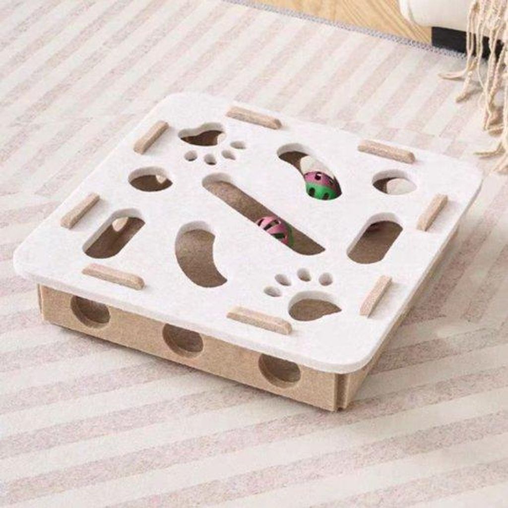 Interaktives Katzenspiel, Labyrinth-Spiel mit Kater, mit Klingelball, lebhafter Grabkiste, weichem Tunnel, Selbstversorgungstool - beige Quadrat