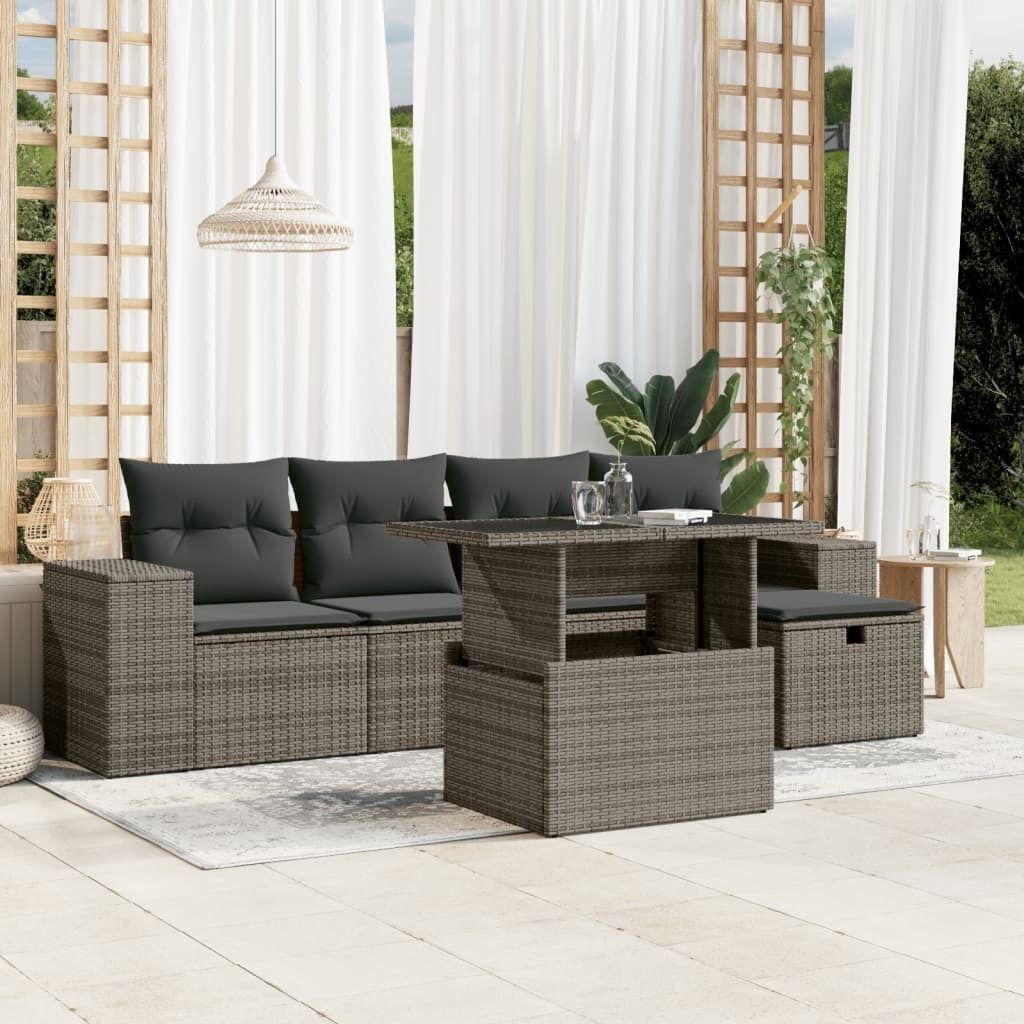 Maison Exclusive - 6-tlg. Garten-Sofagarnitur mit Kissen Grau Poly Rattan