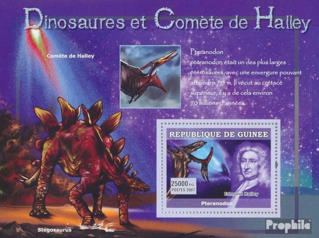 Briefmarken Guinea 2007 Mi Block 1222 (kompl. Ausgabe) postfrisch Ptenarodon, Stegosaurus / Edmund Halley