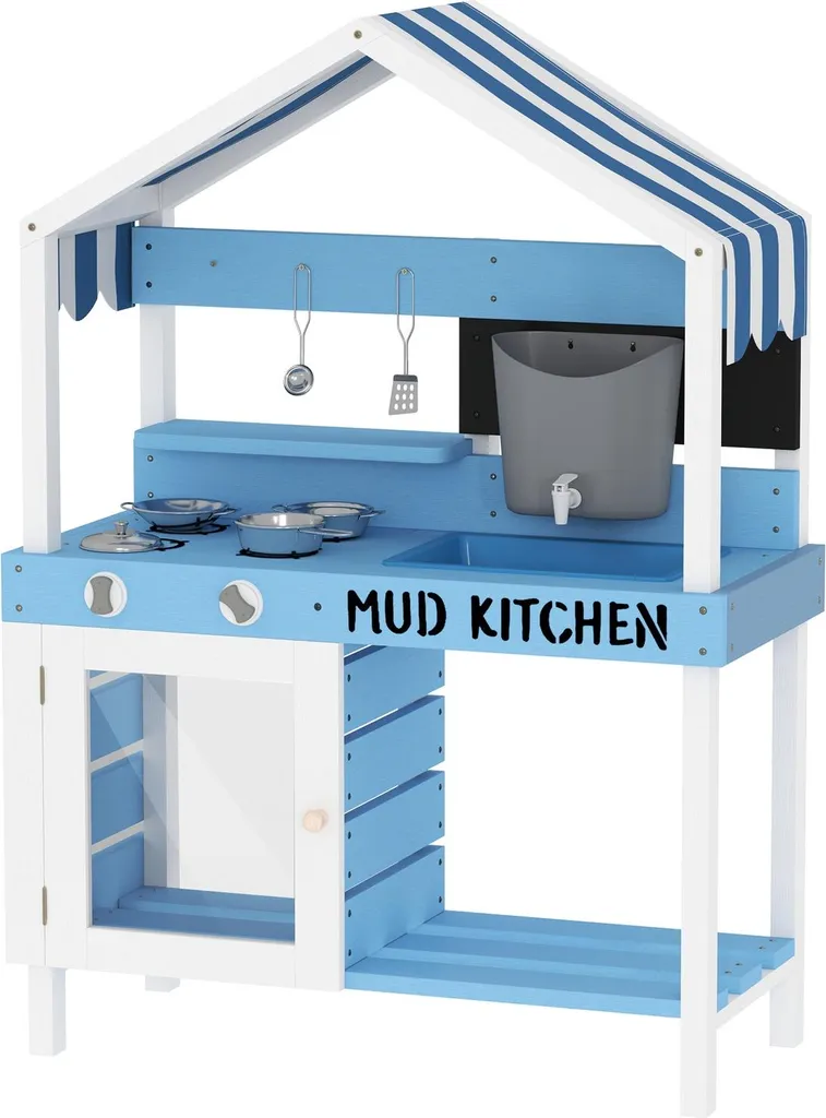 Cuisine de jardin Aosom en bois avec évier et accessoires pour enfants