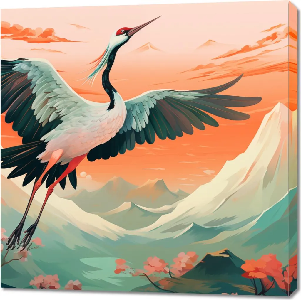 Tableau Grue en pleine floraison 90x90 cm - Décoration Murale Zen