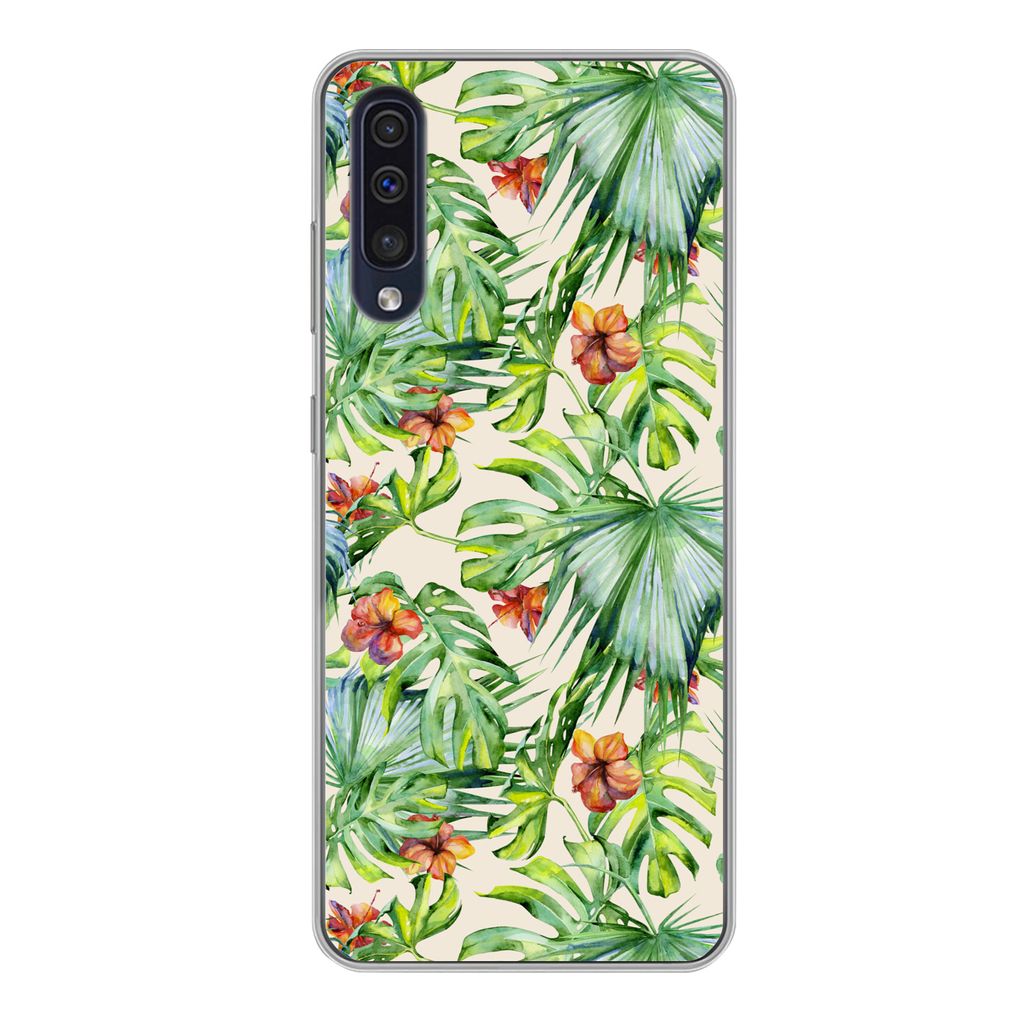 MuchoWow Handyhülle Schutzhülle Hülle für Samsung Galaxy A50 Blume - Blatt - Muster Silikon Softcase Handy Hülle - Mobiltelefonhülle