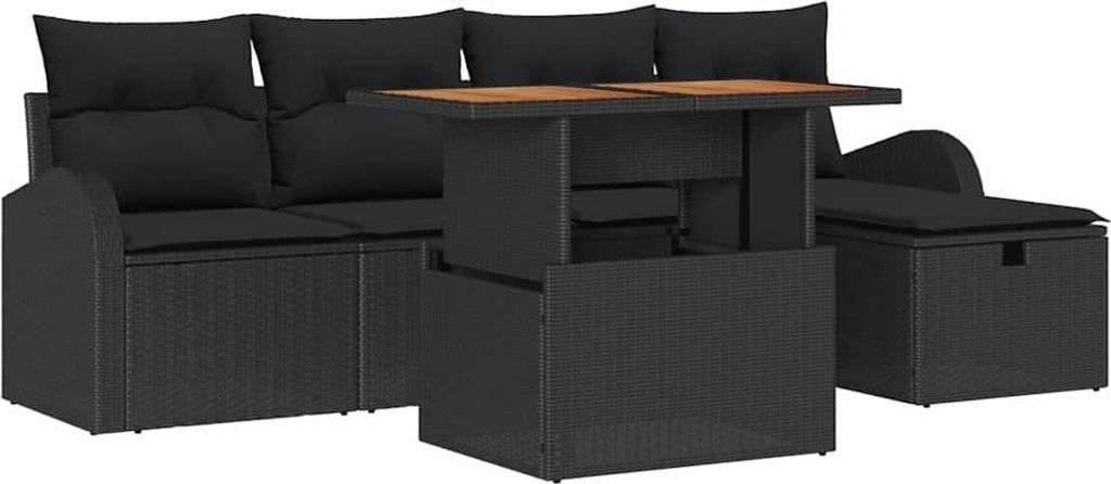 Garten-Sofa-Set 6 pcs Schwarz Poly-Rattan