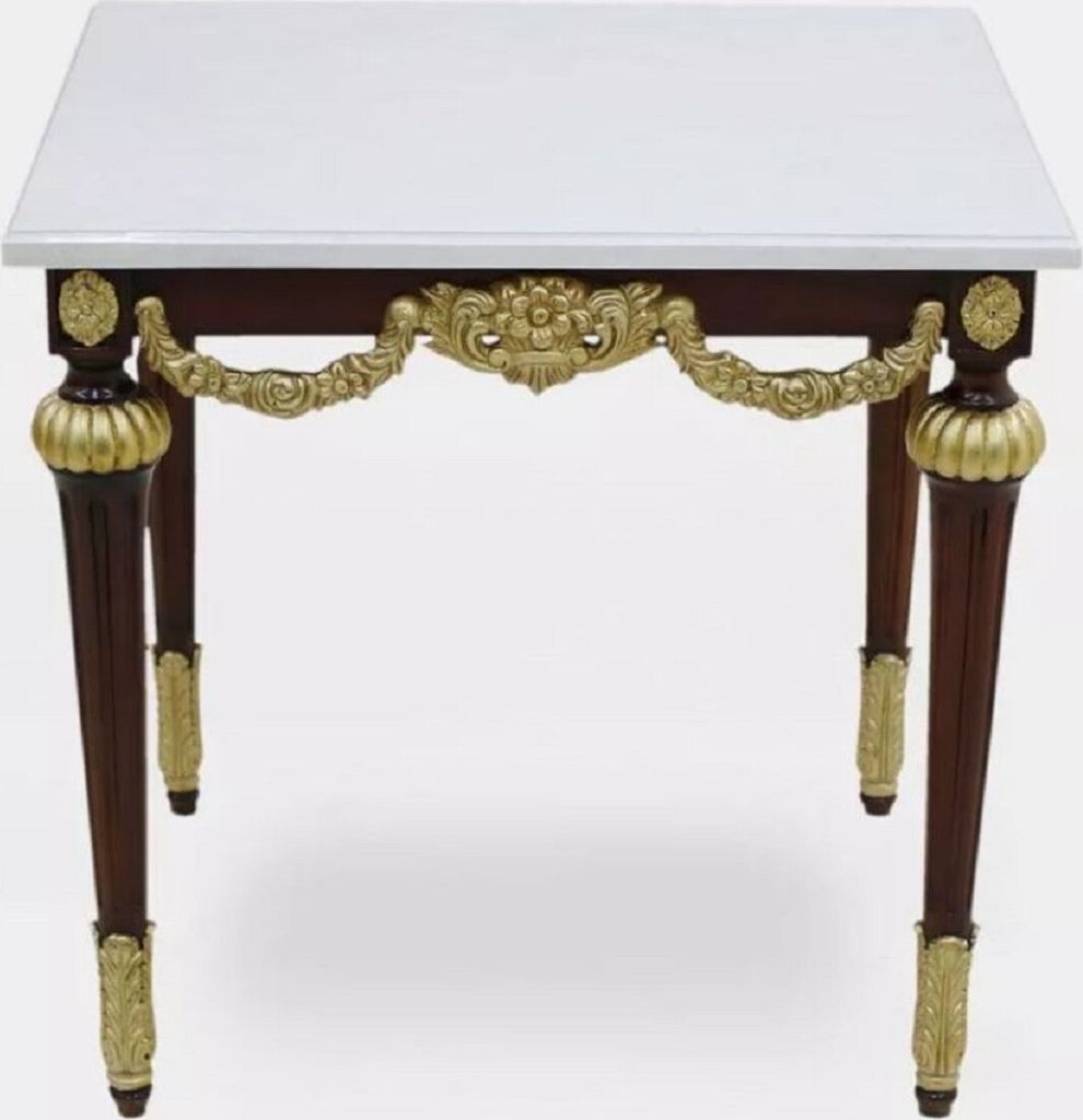Casa Padrino Luxus Barock Beistelltisch mit Marmorplatte Weiß / Dunkelbraun / Gold - Rechteckger Massivholz Tisch im Barockstil - Barock Möbel - ...