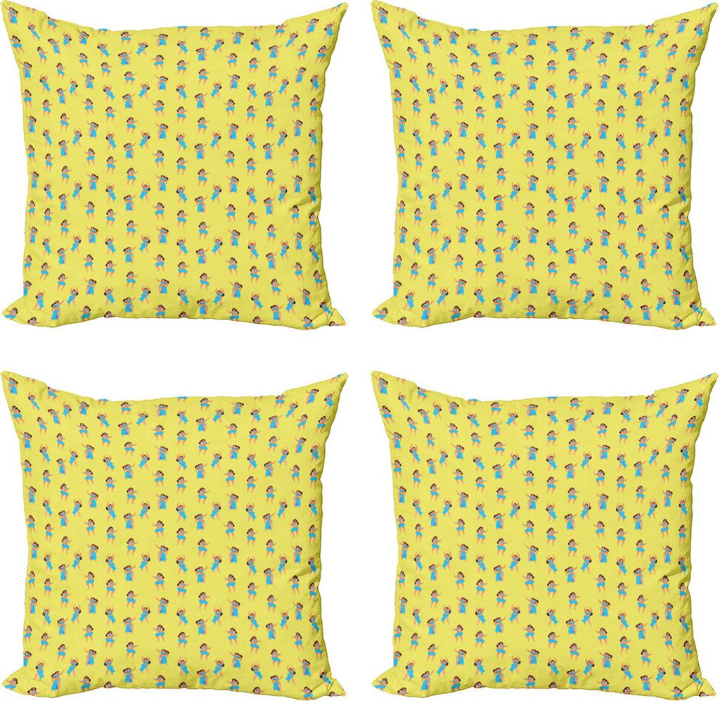ABAKUHAUS Hula Mädchen Kissenbezug Set (4 Stück), Tänzer Tropical Tahitian, Moderner Doppelseitiger Digitaldruck, 45 cm x 45 cm, Sky Blue Yellow