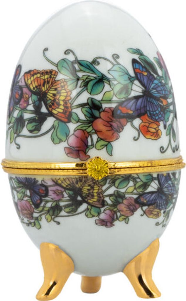 Nostalgie Porzellan-Ei-Dose auf Füßen "Schmetterlinge", H 10 cm