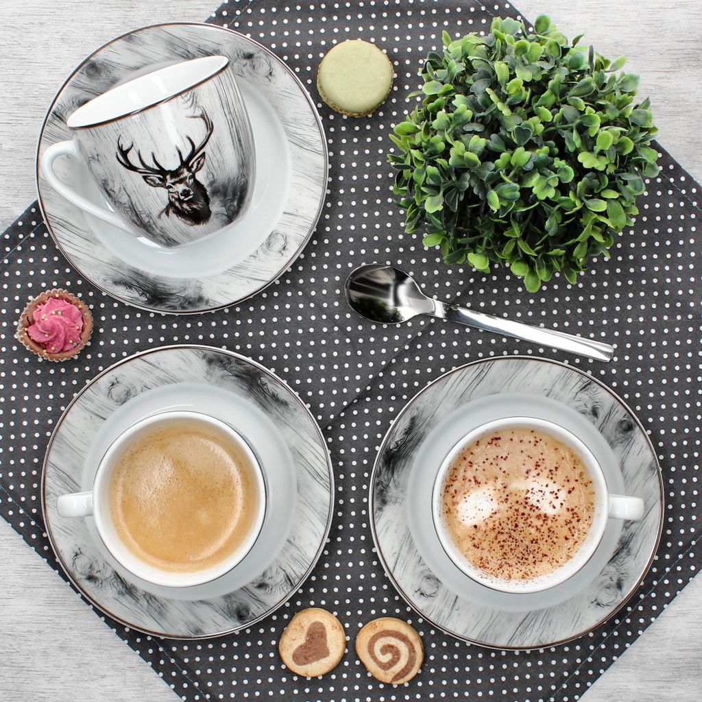 Lot De 6 Tasses à Café Céramique 350ml Avec Grande Poignée - Lave-vaisselle Et Micro-ondes
