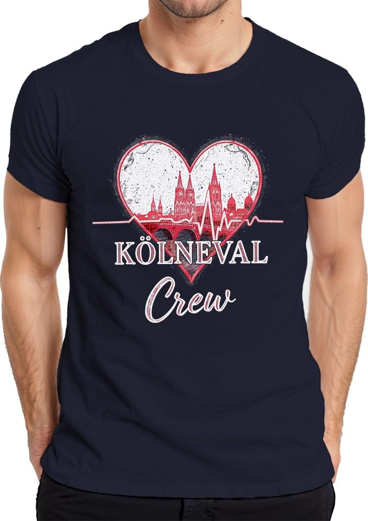 Kölneval Crew Köln Dom Karneval Alaaf Herz Skyline Fastelovend Herren T-Shirt, Navy, XL