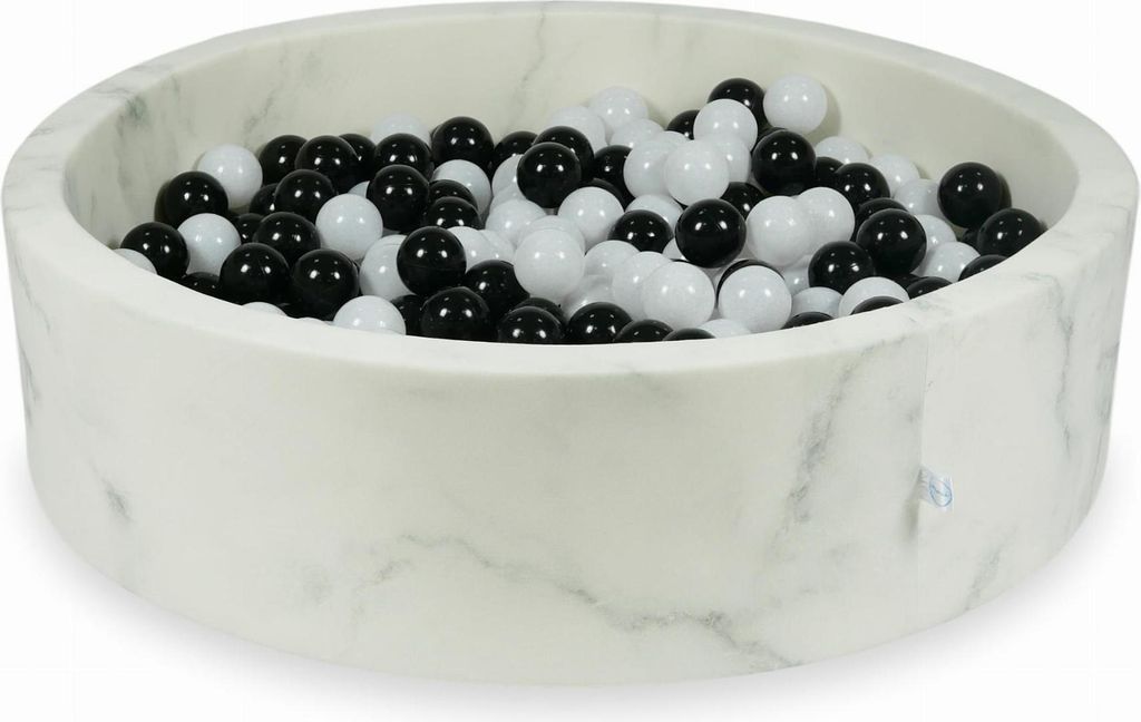 Trockenbecken 110x30 Marmor mit 400 Bällen: schwarz, weißer Pullover