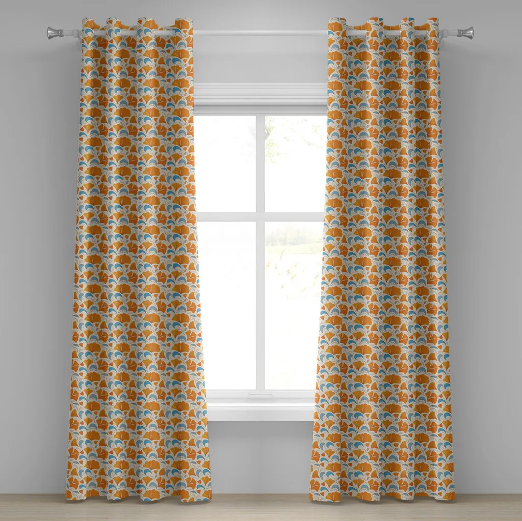 ABAKUHAUS Tenda con occhielli, elementi floreali moderni con design artistico, petali romantici, tende decorative a 2 pannelli, 280 cm x 175 cm, arancione, blu e beige