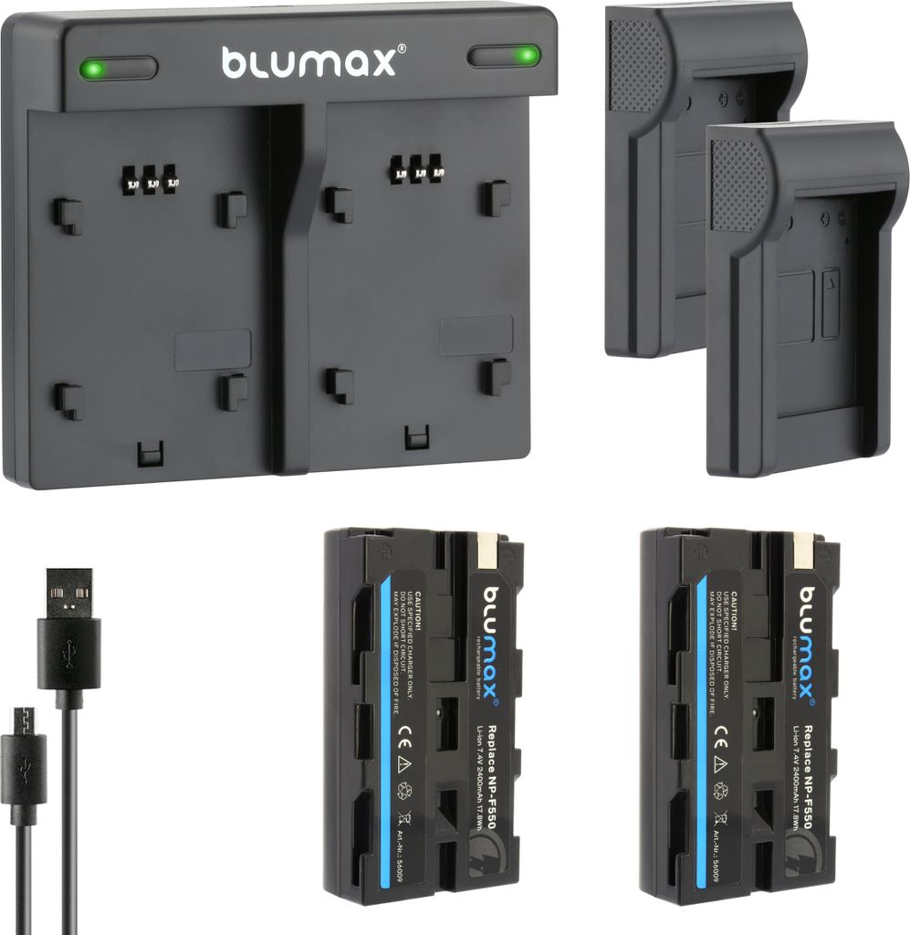 2x Akku + Lader für Sony NP-F550 NP-F330 F550 F730 F770 F930 F970 2400 mAh