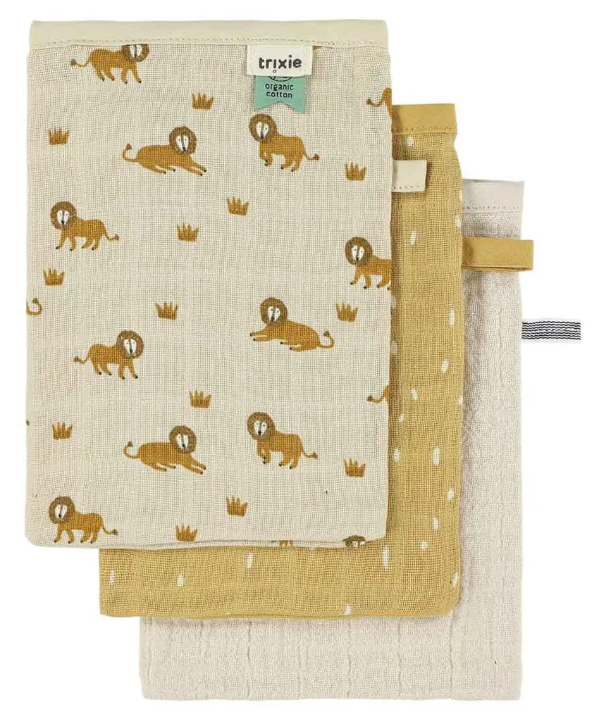 Trixie Baby Gant de Toilette Tetra Mix Lively Lion Jaune - Lot de 3