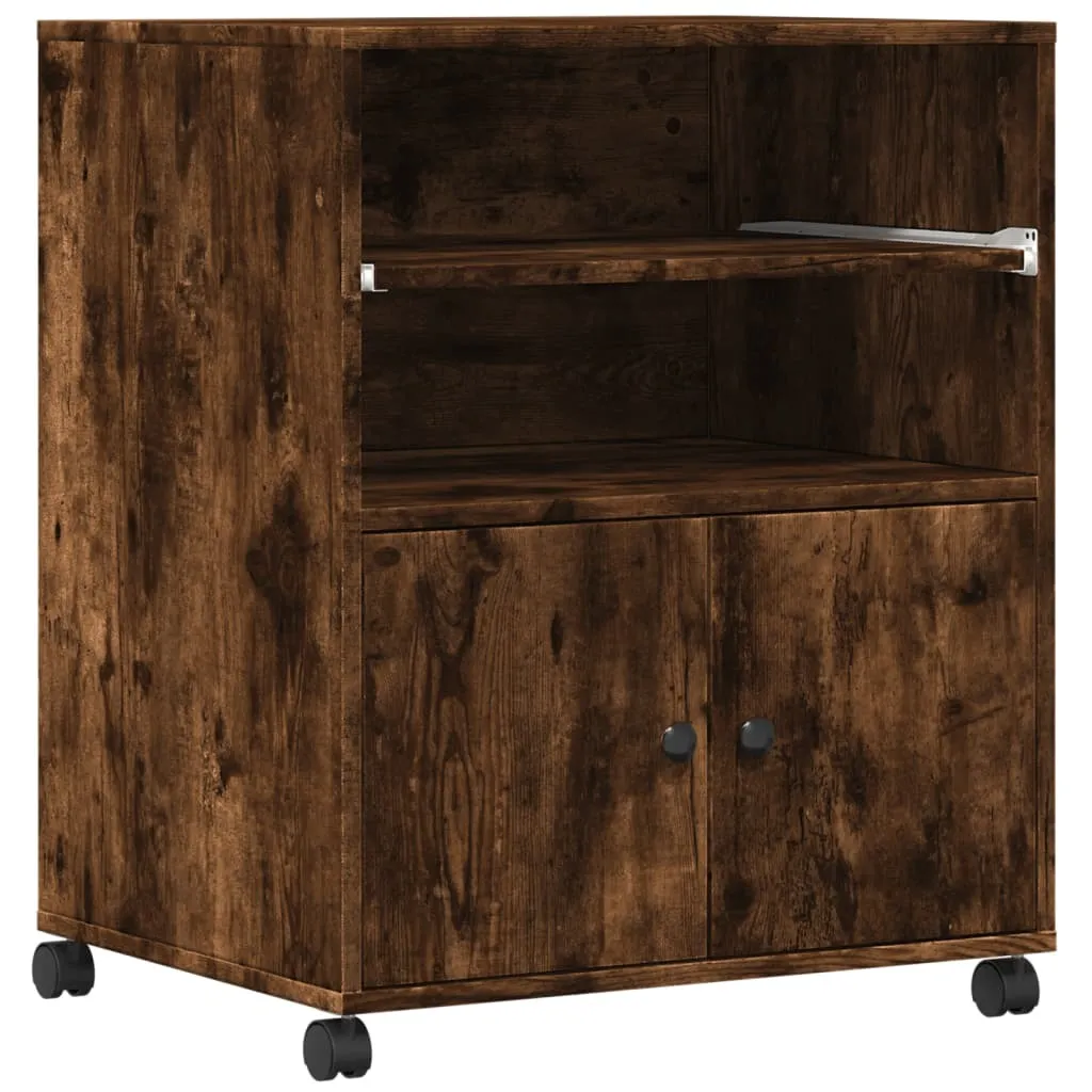 Supporto Stampante 60x48x74 cm Rovere Fumé | Mobile Ufficio con Ruote