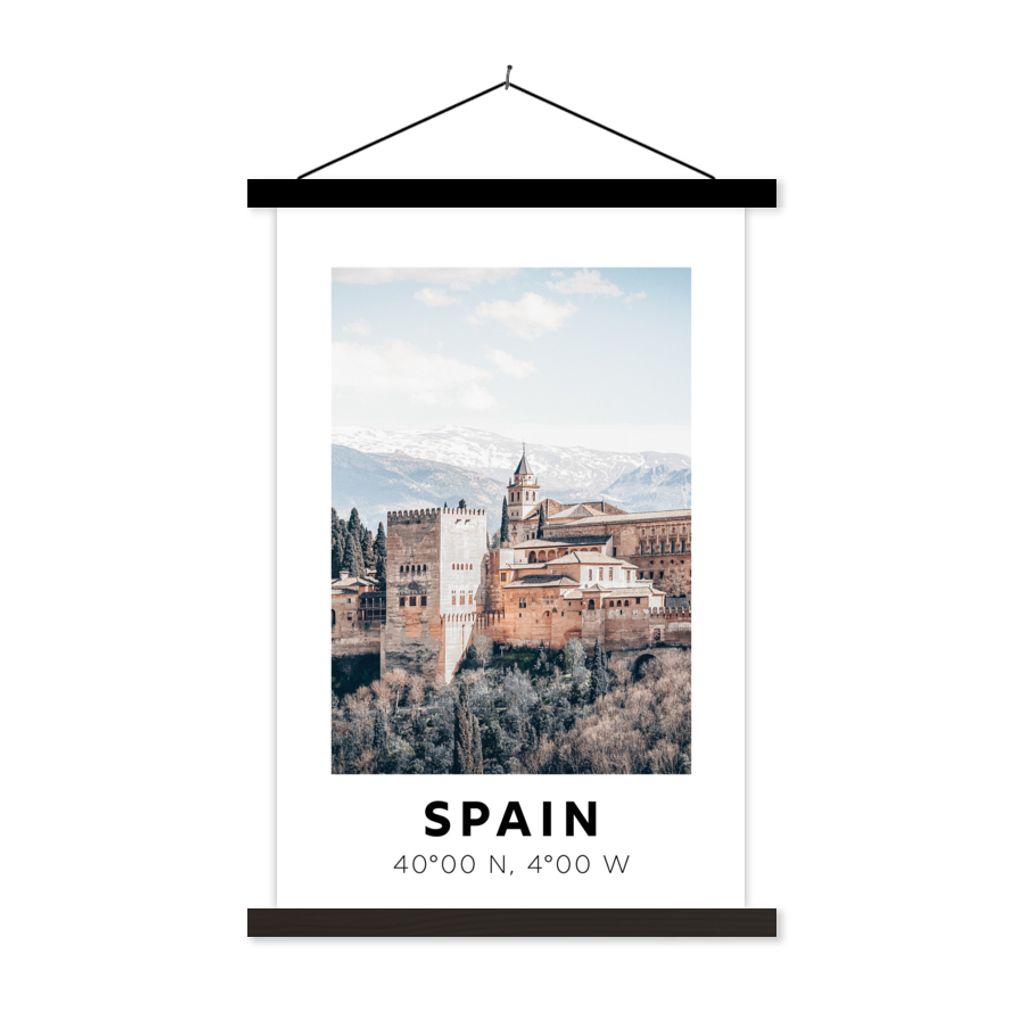 MuchoWow Textilposter Spanien - Schloss - Sommer - Berge 40x60 cm mit schwarzem Rahmen - Wanddekorationen