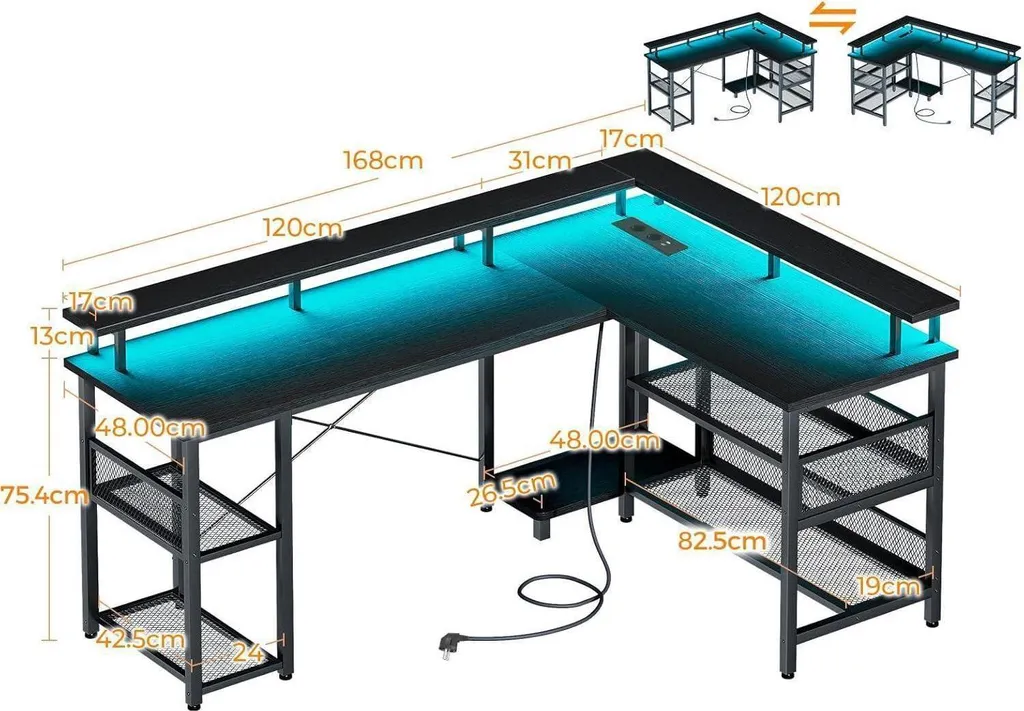 Bureau de gaming d'angle ODK grand format avec connecteurs USB - 3
