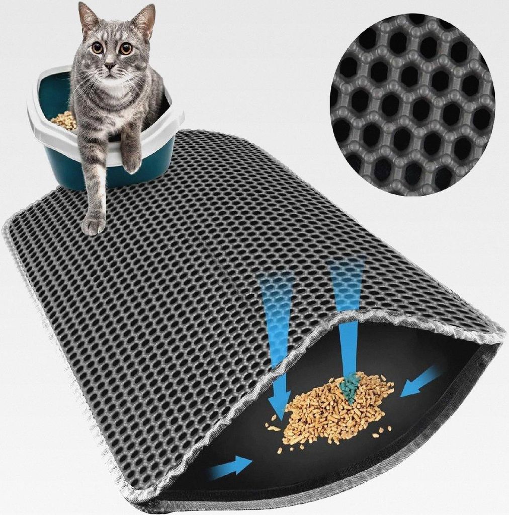 Katzenklo Matte 60x40CM, Katzenstreu Matte Doppelte Schichte Wasserdichte, Katzenmatte Katzenklo Bienenwabe, Matte Katzentoilette für Streu Kontro...