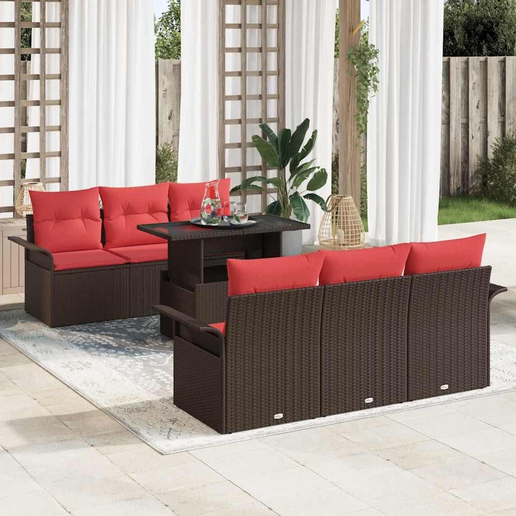 Möbel Gartensofa-set mit Kissen 7 pcs Braun Poly-RattanGartenmöbelgarnituren - Gartenmöbelgarnituren c79