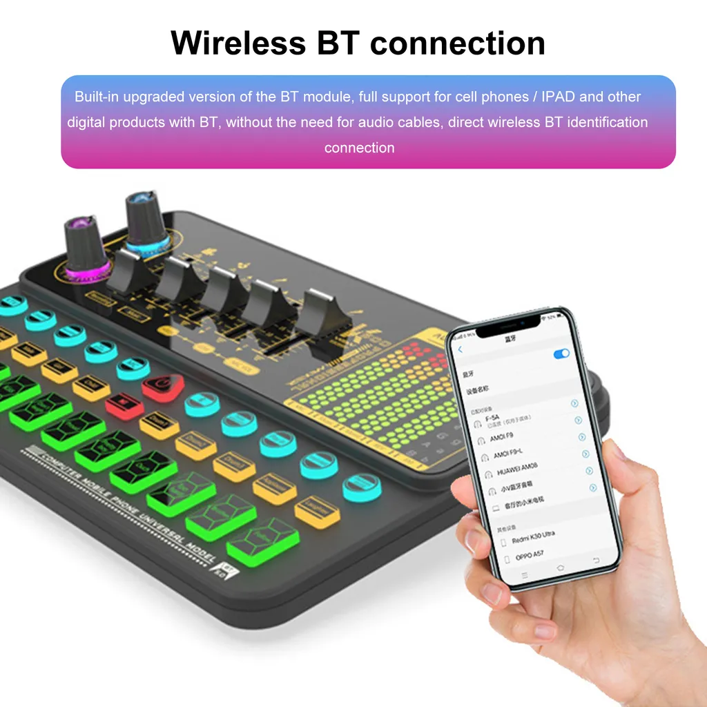 Carte son live USB Bluetooth pour streaming et DJ avec volume ajustable