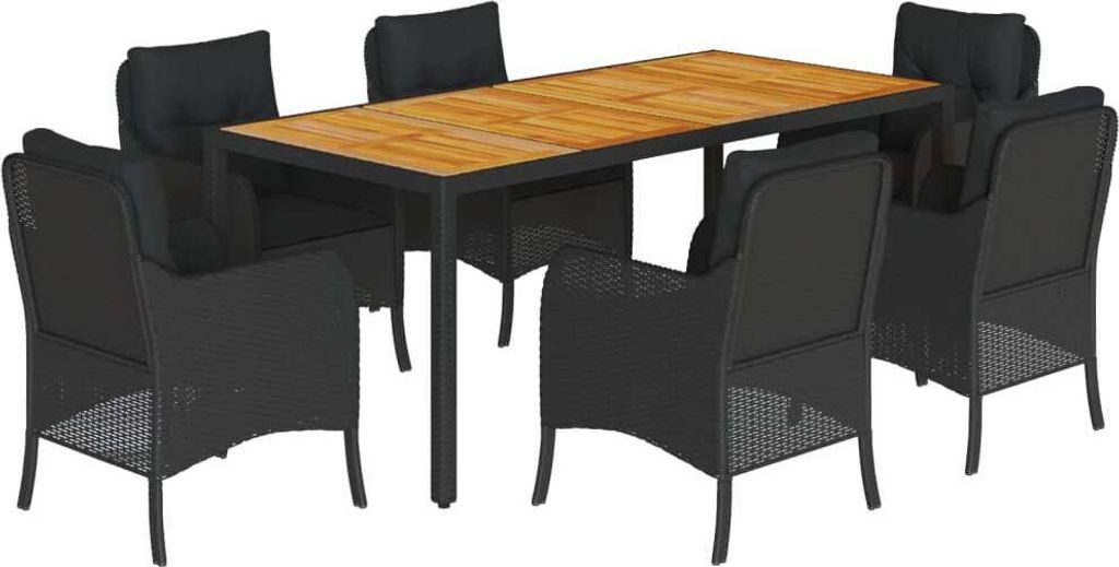 vidaXL 7-tlg. Garten-Essgruppe mit Kissen Schwarz Poly Rattan
