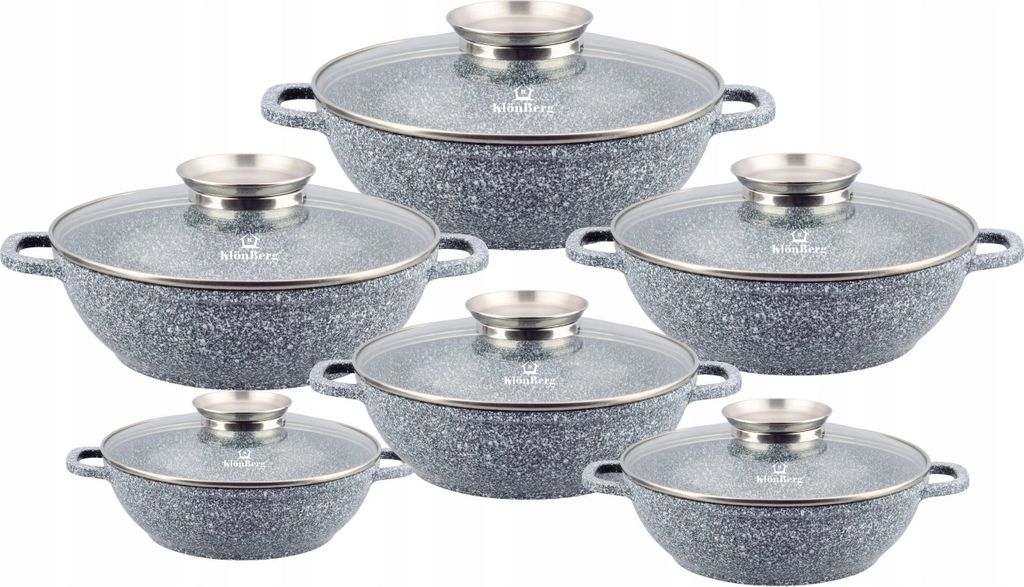 Topf-Set Schöne niedriger Töpfe mit Steinbeschichtung 6 verschiedenen Größen, (1.7L / 2.0L / 2.6L / 3.3L / 3.9L / 4.8L, perfekte Geschenkidee