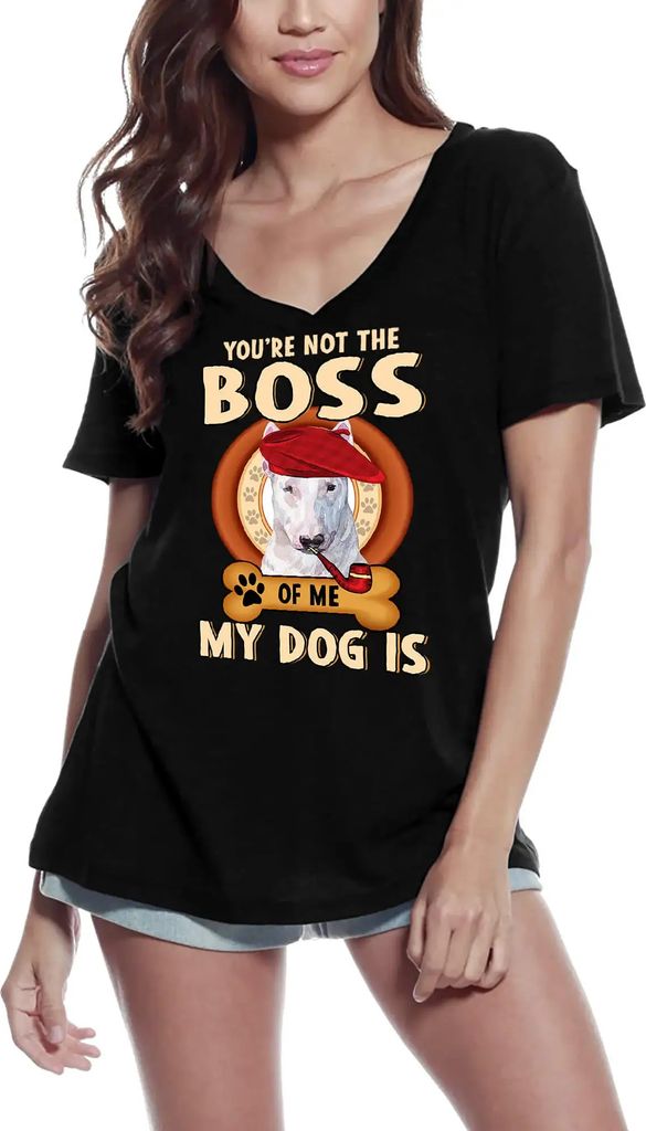 Damen Grafik T-Shirt V-Ausschnitt Bullterrier süßer Hundeliebhaber – Bull Terrier Cute Dog Lover – Öko-Verantwortlich Vintage Jahrgang Kurza...