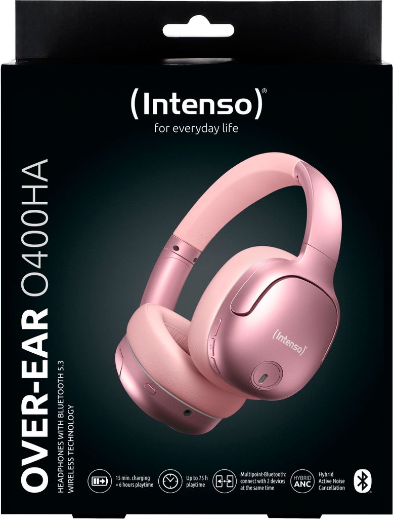 Intenso True Wireless Kopfhörer Bluetooth OVER-EAR O400HA Hybrid ANC Akku rosa