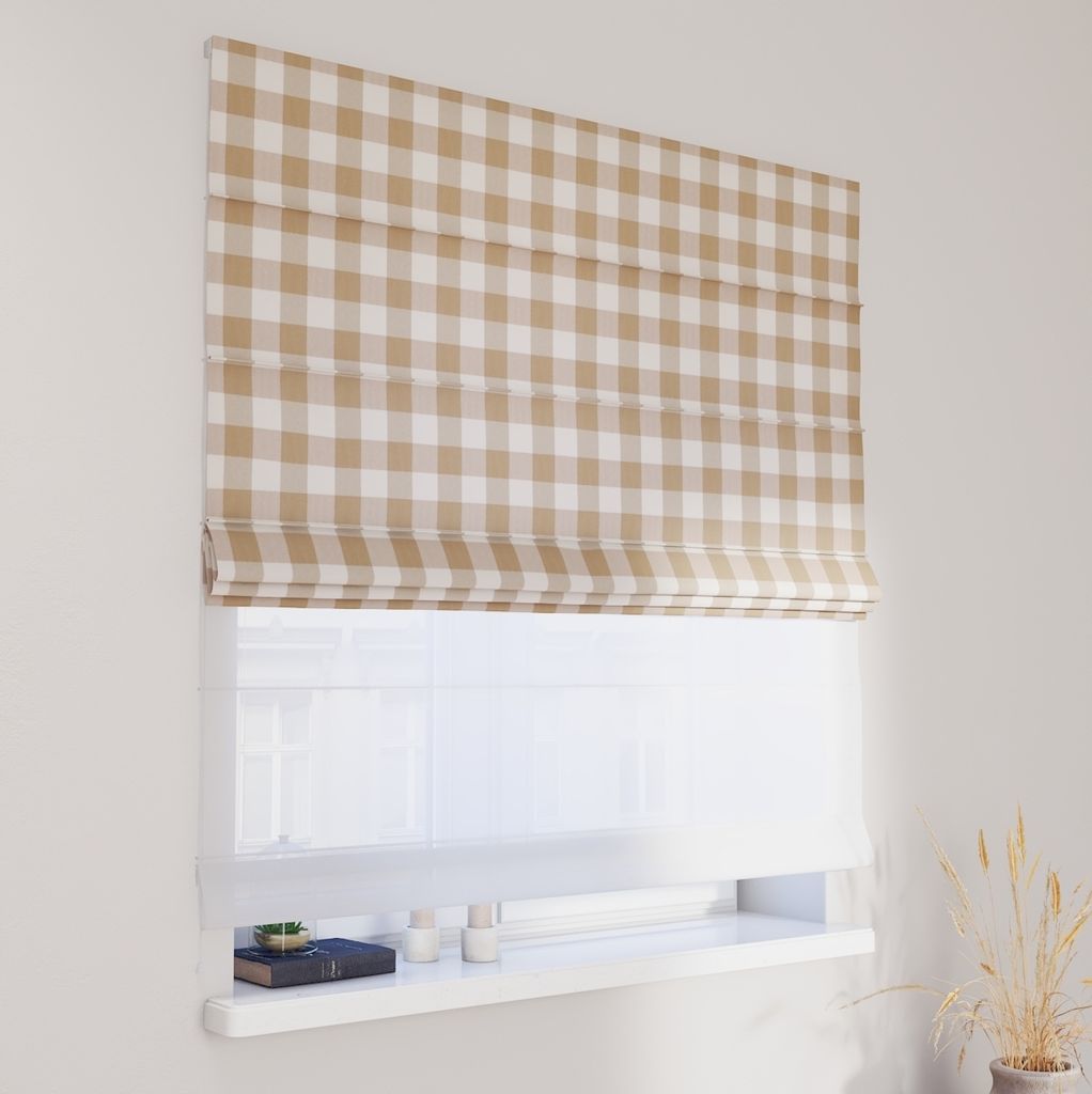 Dekoria Doppelraffrollo Duo, weiss-beige kariert, 160 x 170 cm