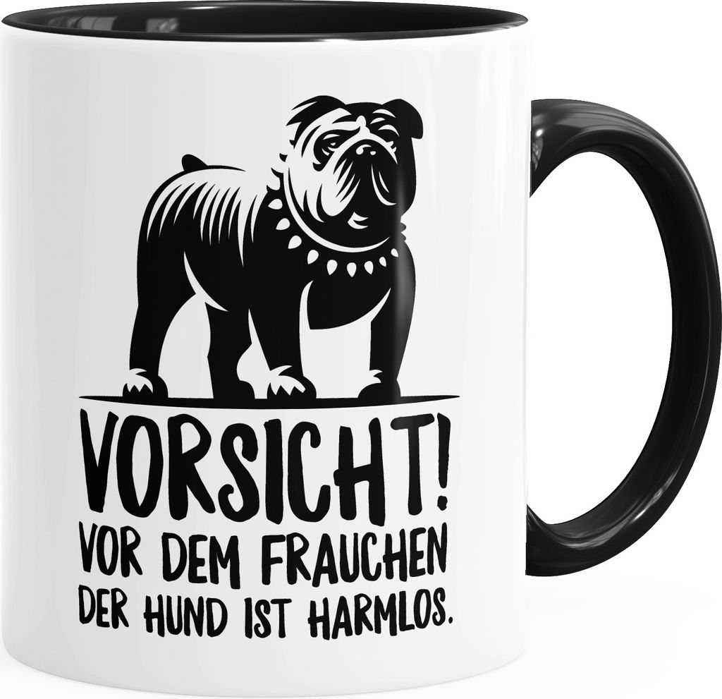 Kaffee-Tasse Vorsicht vor dem Frauchen der Hund ist harmlos MoonWorks schwarz unisize