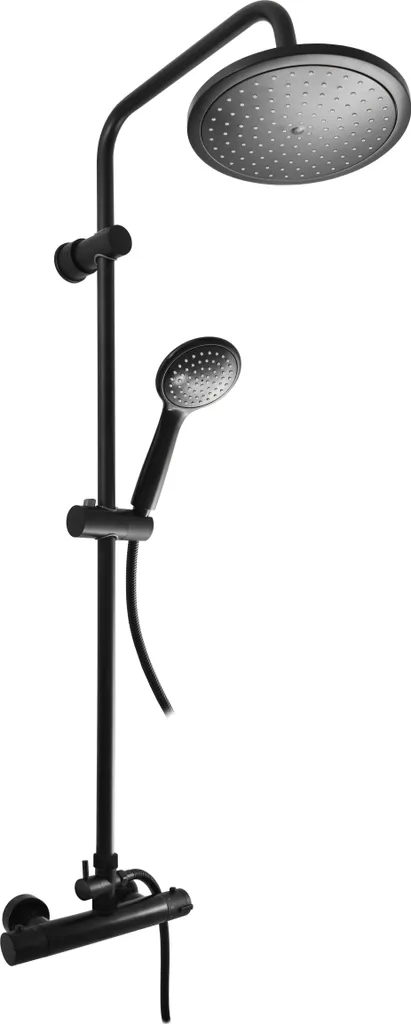 Set de douche thermostatique mural en laiton noir mat complet 109cm