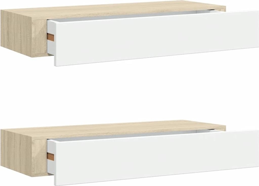 vidaXL Wandschubladenregale 2 Stk. Eiche und Weiß 60x23,5x10cm MDF