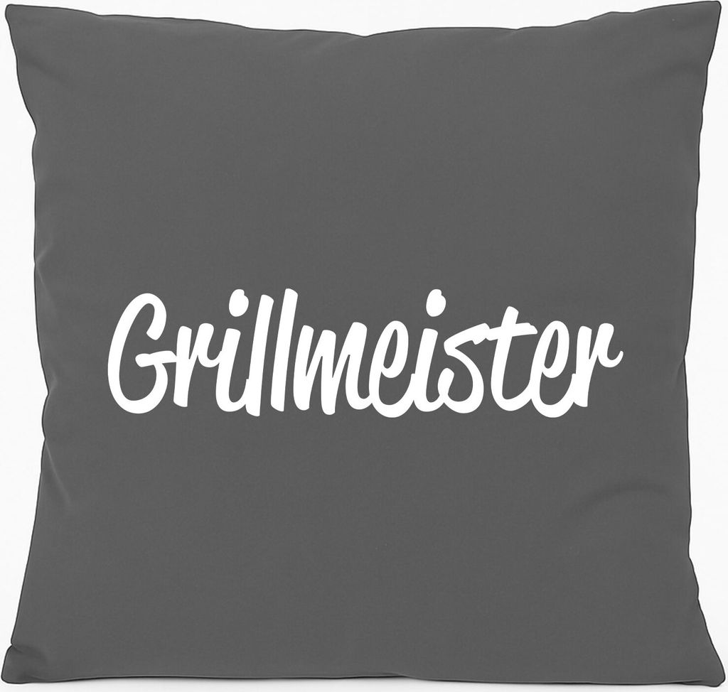 Huuraa Sofakissen Grillmeister BBQ Geschenk 40x40cm mit Füllung Steel Grey Baumwolle Grillmeister Mitbringsel