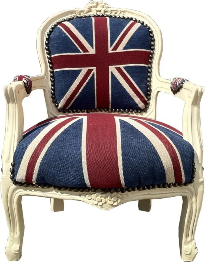 Chaise enfant baroque stable avec accoudoirs Union Jack Crème durable