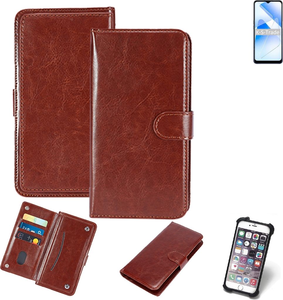 K-S-Trade 360° Hülle kompatibel mit Oppo A53s 5G braun Kunstleder Case BookCase WalletCase Kunstlederederhülle Handyhülle, Rundumschutz Bumper