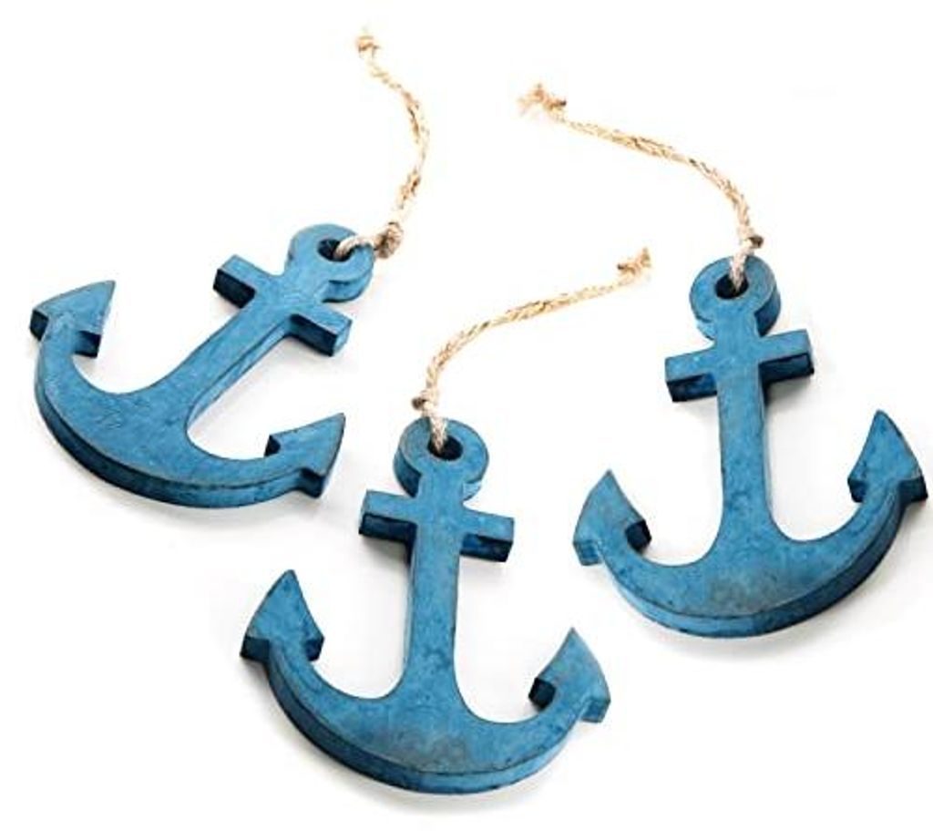 3 Anker Anhänger blau 12 cm aus Holz - Holzanker als Maritime Deko