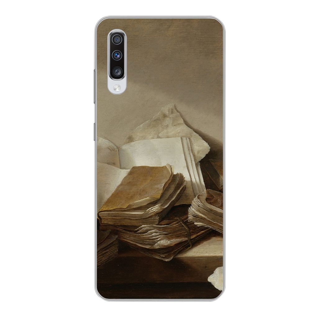 MuchoWow Handyhülle Schutzhülle Hülle für Samsung Galaxy A70 Stilleben mit Büchern - Gemälde von Jan Davidsz. de Heem Silikon Softcase Hand...