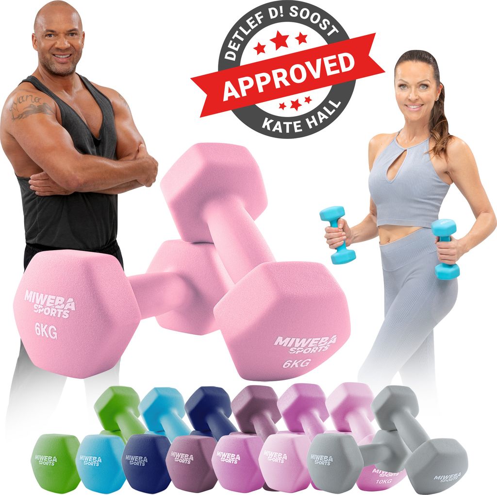 Miweba Sports Profi Neopren Hantel NKH100 | Hantelset - Kurzhanteln - Hexagon - Home Workout - Krafttraining - Anti Rutsch Oberfläche (Rosa 2x 6,0...
