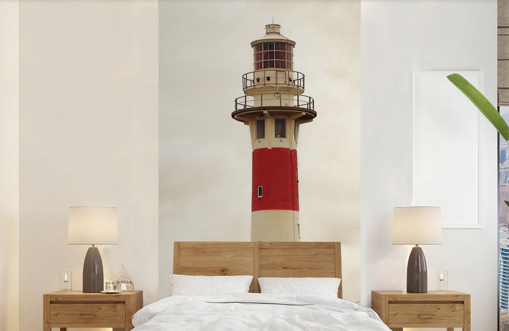 MuchoWow Fototapete für Wohnzimmer oder Schlafzimmer Wandtapete Vinyl Motivtapete Leuchtturm Sepia-Fotodruck - 120x240 cm - Hintergrundbild
