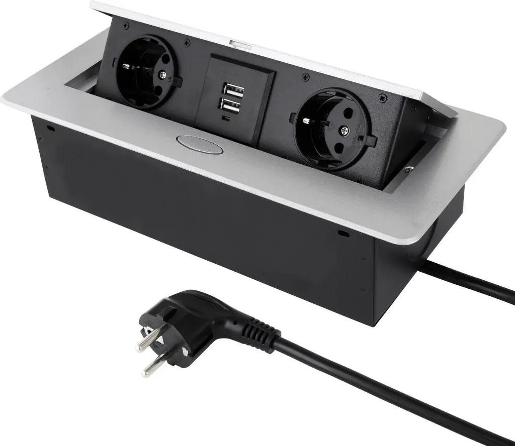Bloc multiprise encastrable plan de travail aluminium 2 prises et USB