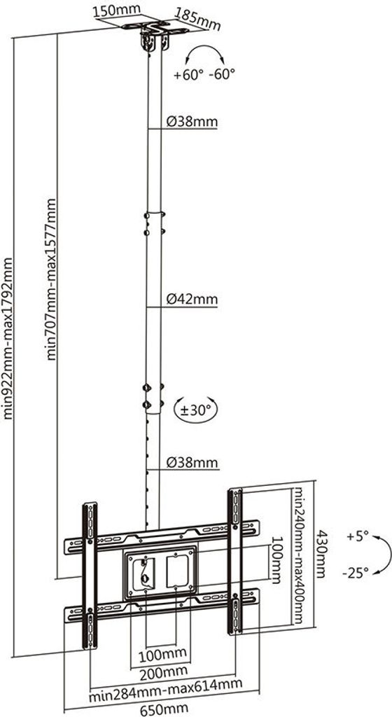 AISENS Deckenhalterung schwenkbar, neigbar, ausziehbar für Produktbild 6