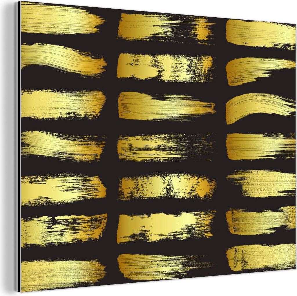 MuchoWow Wanddekoration Metall Metallbild Wandkunst 40x30 cm Goldene Streifen auf schwarzem Hintergrund MuchoWow Aluminium Gemälde - Dekoration Wo...