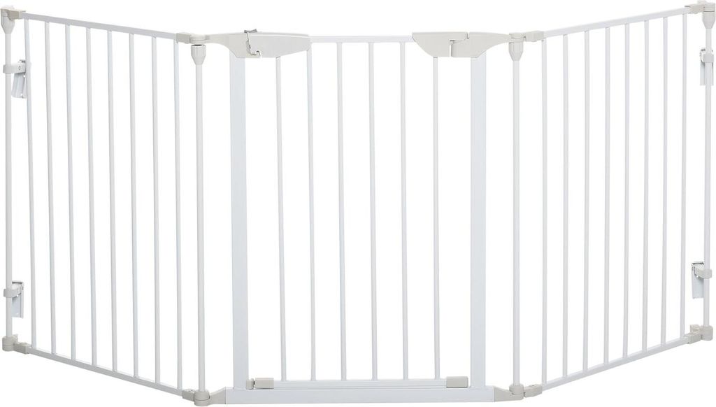 Absperrgitter Für Hunde Schutzgitter Hundegitter Türschutzgitter 3 Elemente Inkl. Sicherheitstür Metall Kunststoff Weiß 180 X 3 X 74,5 Cm