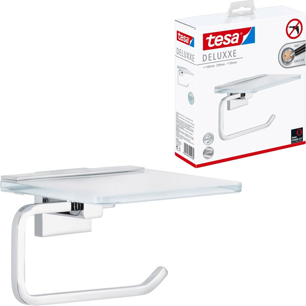 tesa Toilettenpapierhalter ohne Bohren - chrom glänzend - für die Wand - DELUXXE