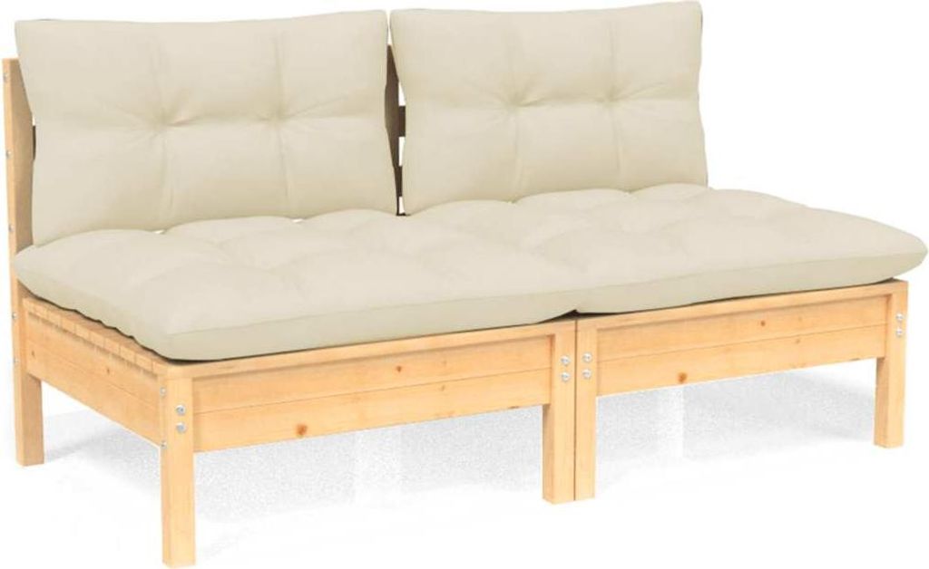 vidaXL 2-Sitzer-Gartensofa mit Creme Kissen Massivholz Kiefer