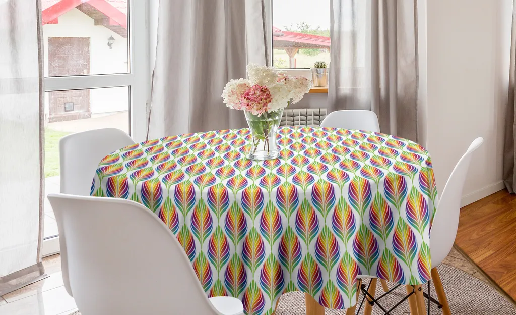 ABAKUHAUS Tovaglia rotonda colorata, motivi arcobaleno, tovaglia circolare per sala da pranzo e cucina, 150 cm, multicolore