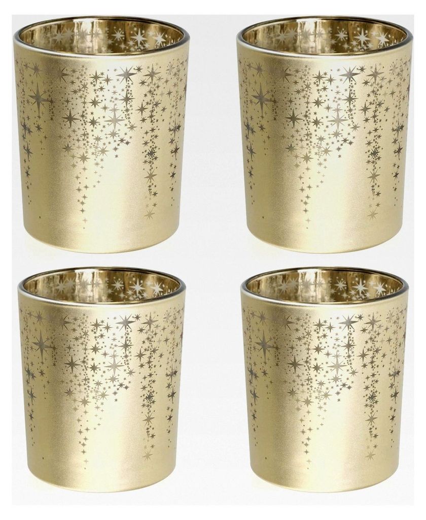 4-teiliges Teelichthalterset - Windlichter in Gold für Teelichter und kleine Stumpenkerzen - Teelichthalter mit Sternverzierung - Tischdekoration